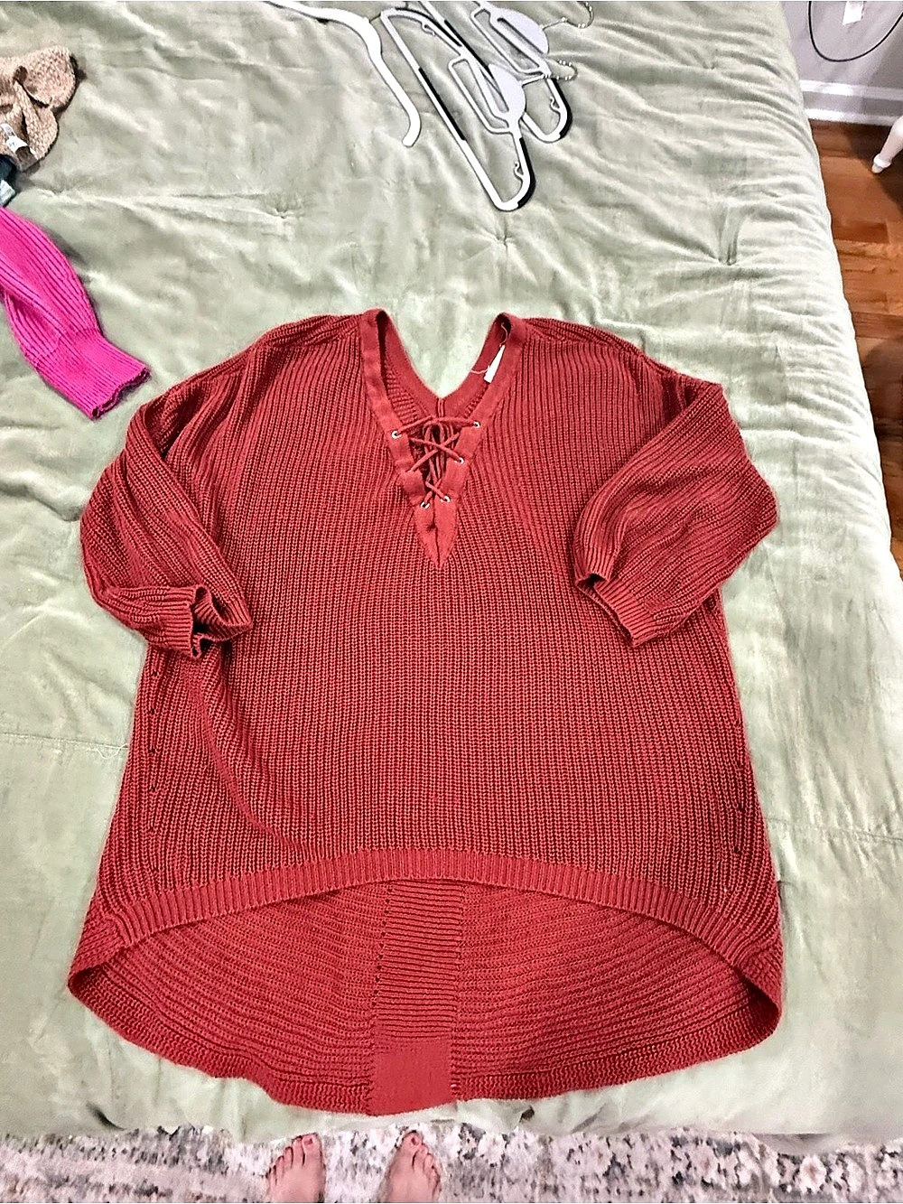 Altar'd State rust Red Lace-Up V-Neck Sweater